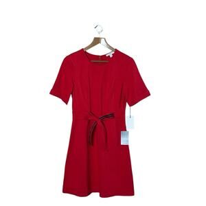 1901 Bow Front A line Mini Dress 10 Red Short Sleeve Tomato Girl Holiday Vibrant
